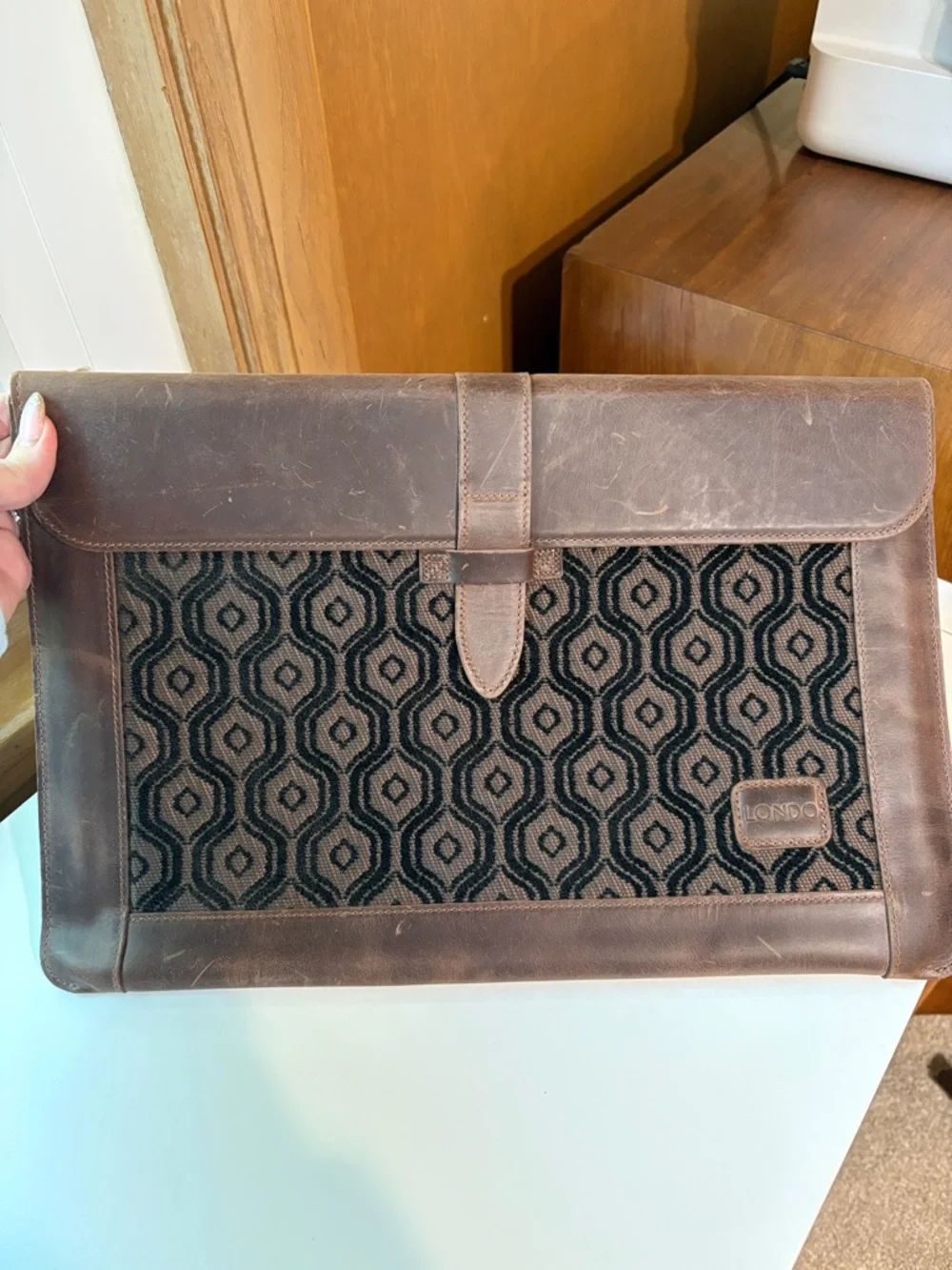 Londo leather and quilted fabric padded lap top case flap closure 10x15